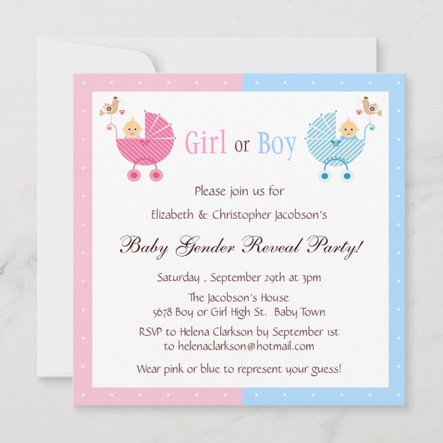 Gender Reveal Party Babies in Strollers Invitation (Front)
