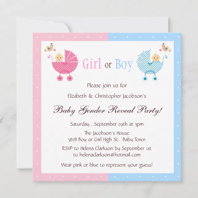 Gender Reveal Party Babies in Strollers Invitation | Zazzle