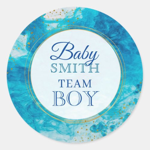 Gender Reveal Party Baby Shower Blue Team Boy Classic Round Sticker
