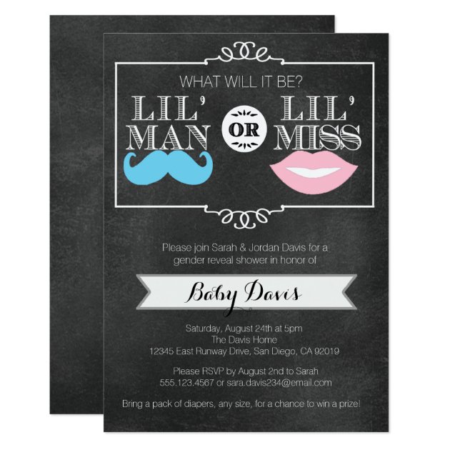 Gender Reveal Party Baby Shower Invitation Chalk