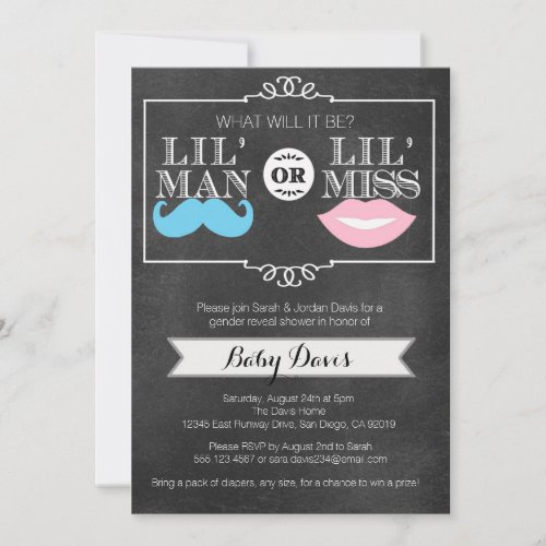 Gender Reveal Party Baby Shower Invitation Chalk