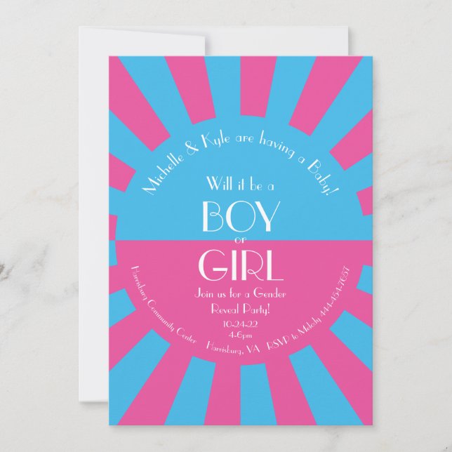 Gender Reveal Party Baby Shower Pink and Blue Invitation (Front)