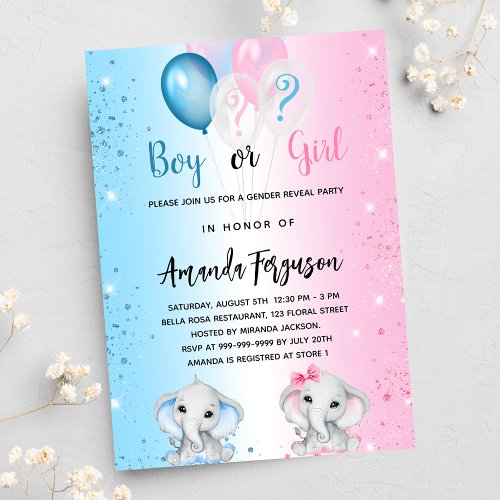 Gender reveal party blue pink boy girl luxury invitation