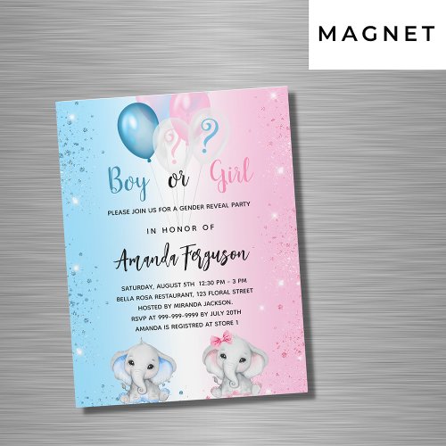 Gender reveal party blue pink boy girl luxury magnetic invitation