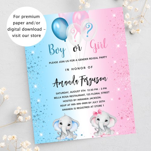 Gender reveal party blue pink budget invitation