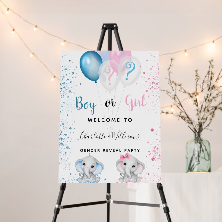 Gender reveal party boy girl baby elephants foam board Zazzle