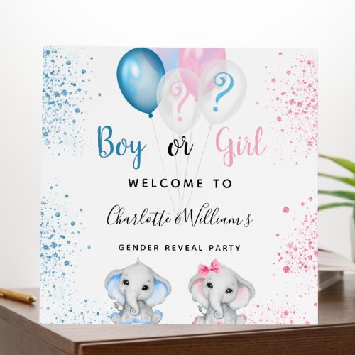 Gender reveal party boy girl baby elephants foam board