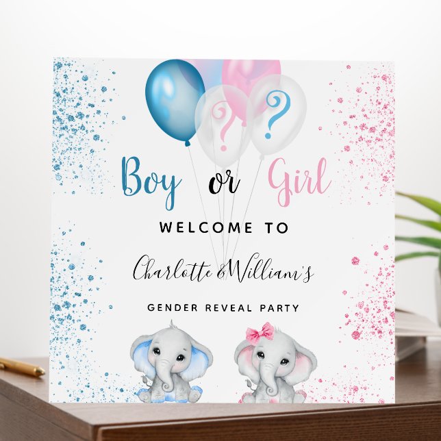 Gender reveal party boy girl baby elephants foam board (In Situ (Office))