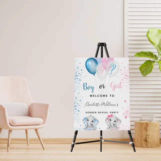 Gender reveal party boy girl baby elephants foam board Zazzle