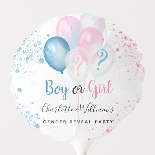 Gender reveal party boy girl blue pink glitter balloon