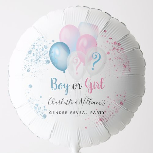 Gender reveal party boy girl blue pink glitter balloon