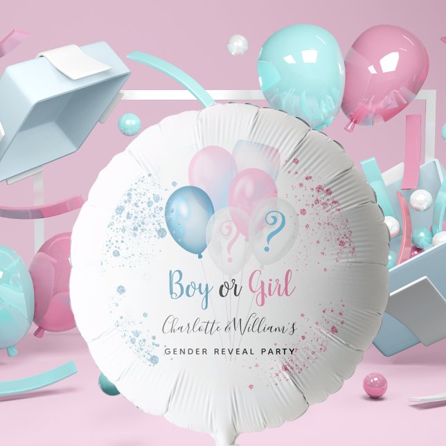 Gender reveal party boy girl blue pink glitter balloon (Creator Uploaded)