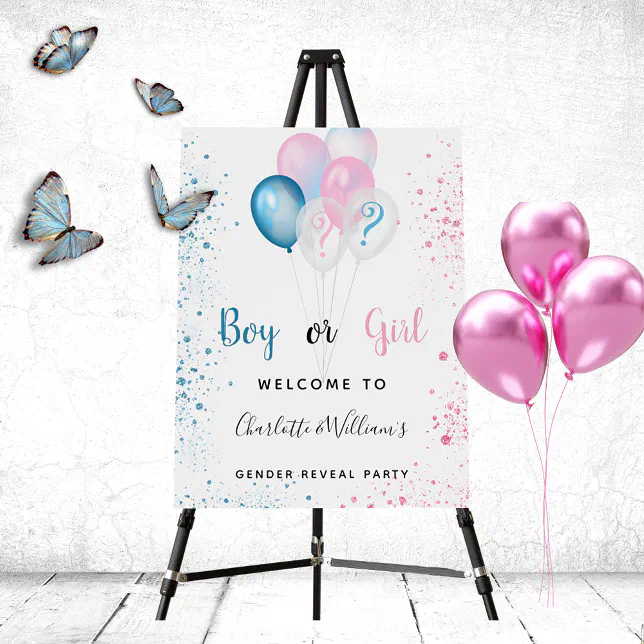 Gender reveal party boy girl blue pink glitter foam board Zazzle