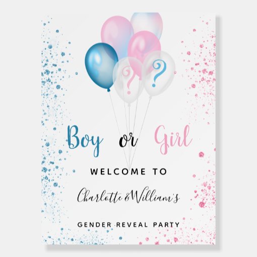 Gender reveal party boy girl blue pink glitter foam board Zazzle