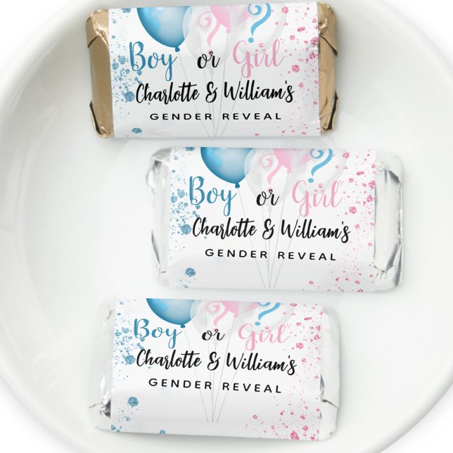 Gender reveal party boy girl blue pink glitter hershey's miniatures (Creator Uploaded)