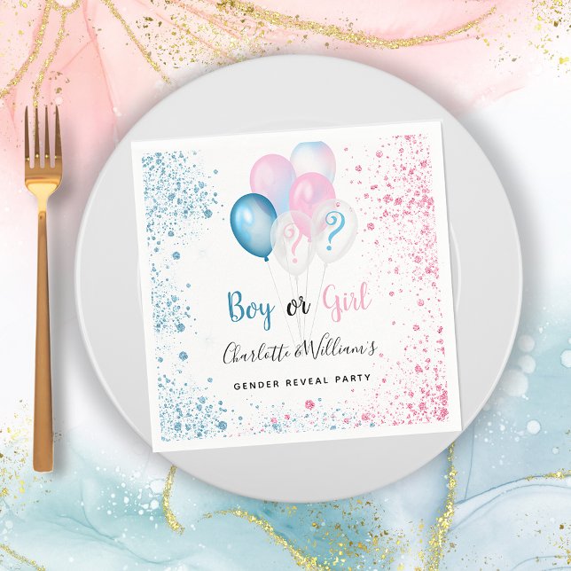 Gender reveal party boy girl blue pink glitter napkins (Creator Uploaded)