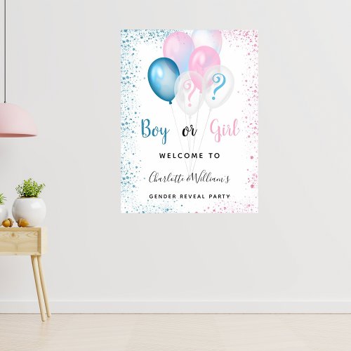 Gender reveal party boy girl blue pink glitter poster