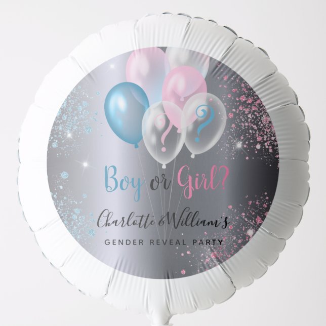 Gender reveal party boy girl blue pink silver balloon (Front)