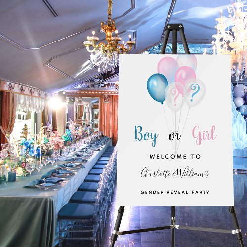 Gender reveal party boy girl blue pink welcome foam board