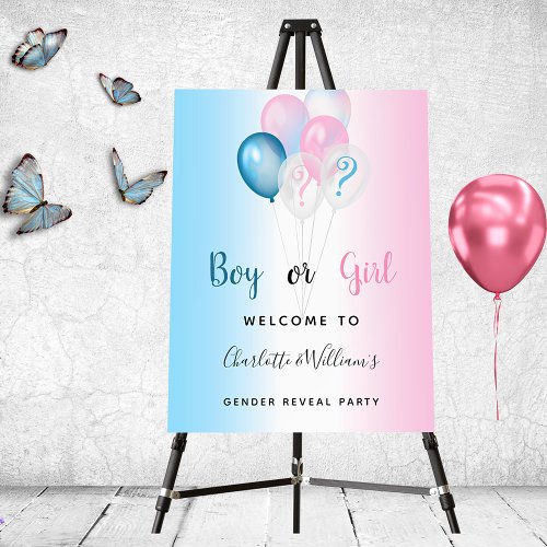 Gender reveal party boy girl blue pink welcome  foam board