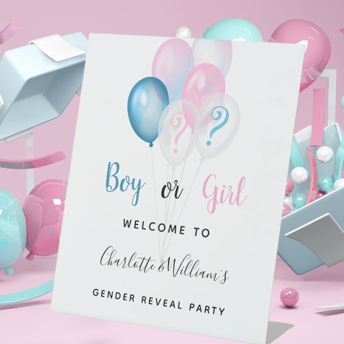 Gender reveal party boy girl blue pink welcome  pedestal sign