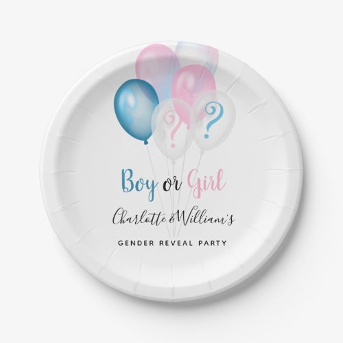 Gender reveal party boy girl blue pink white  paper plates