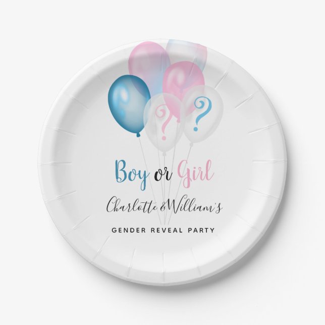 Gender reveal party boy girl blue pink white  paper plates (Front)