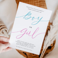 Gender Reveal Party Boy Or Girl Simple Script Invitation at Zazzle