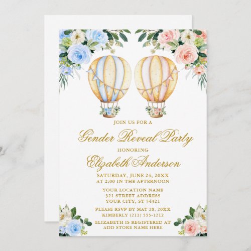 Gender Reveal Party Floral Hot Air Balloons Invitation