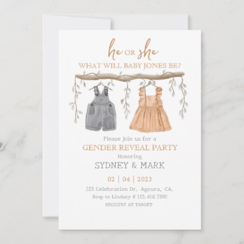 Gender reveal Party Gender Reveal He or She Invitation