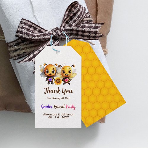 Gender Reveal Party He or She Baby Bee Thank You Gift Tags
