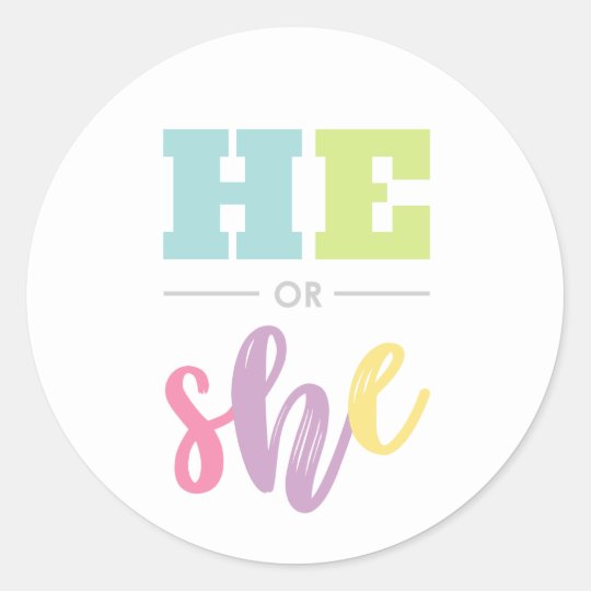 Gender Reveal Party He Or She Pastel Classic Round Sticker 