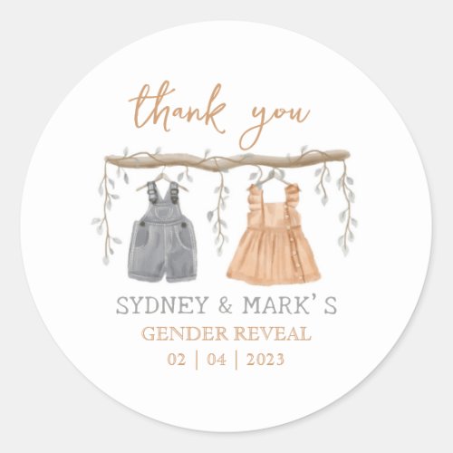 Gender reveal Party He or She Thank you Classic Round Sticker