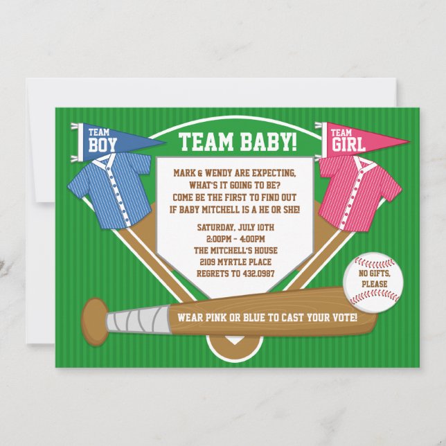 Gender Reveal Party Invitation Baseball Sports (Front)
