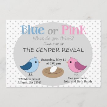 Gender Reveal Party Invitation Birds In A Nest by FuzzyFeeling at Zazzle