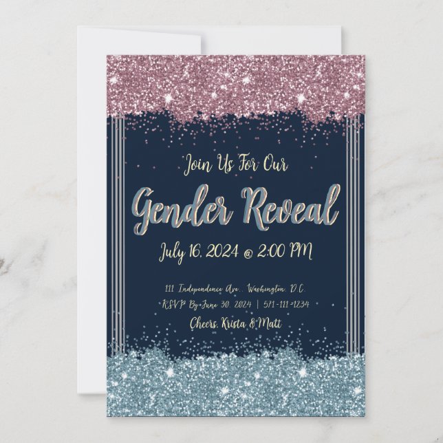 Gender Reveal Party Invitation Blue & Pink Sparkle (Front)