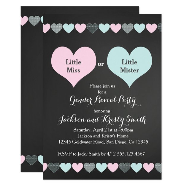 Gender Reveal Party Invitation Hearts