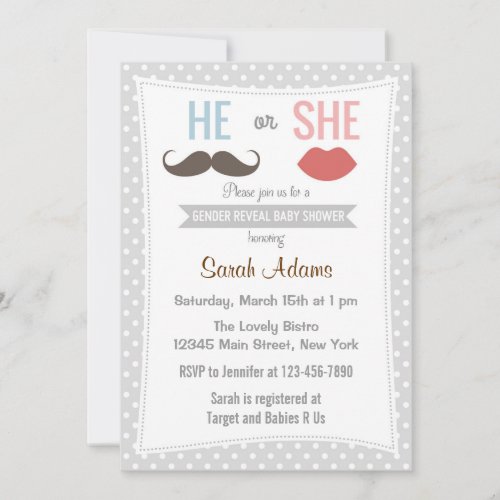 Gender Reveal Party Invitation Kisses Polkadots