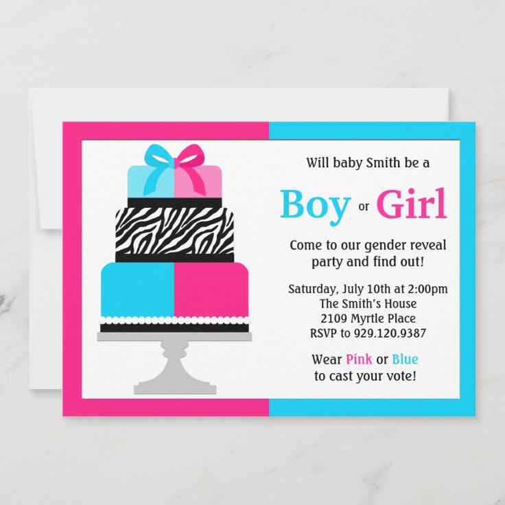 Gender Reveal Party Invitation Pink Blue Cake | Zazzle