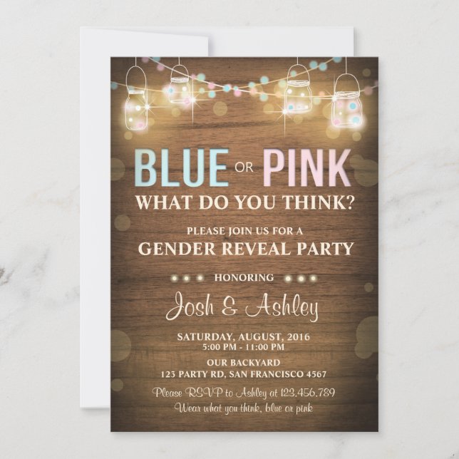 Gender reveal party invitation Rustic Wood Shower (Front)