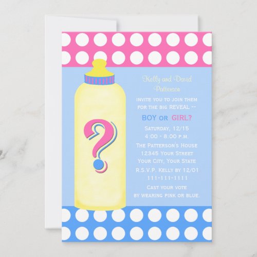 Gender Reveal Party Invitations -- Baby Bottle