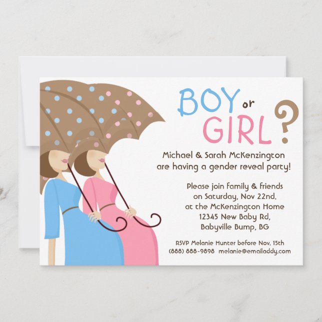 Gender Reveal Party Invitations Blue & Pink (Front)