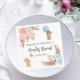 Gender reveal party pampas teddy bear boy girl napkins