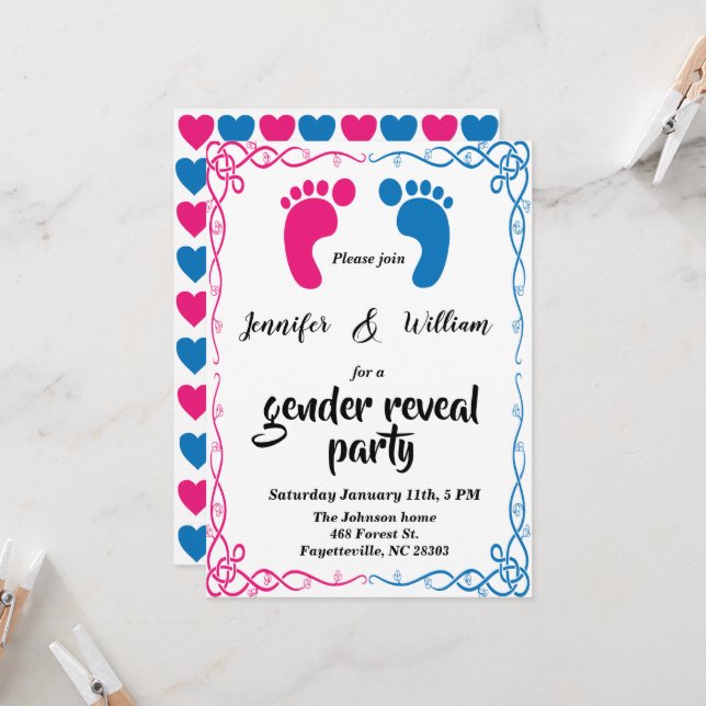Gender reveal party photo Invitation (Front/Back In Situ)