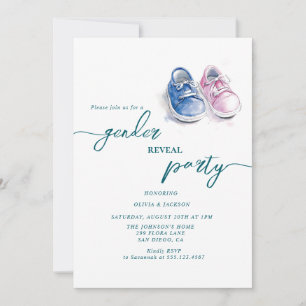 gender reveal party pink and blue sneakers  invitation