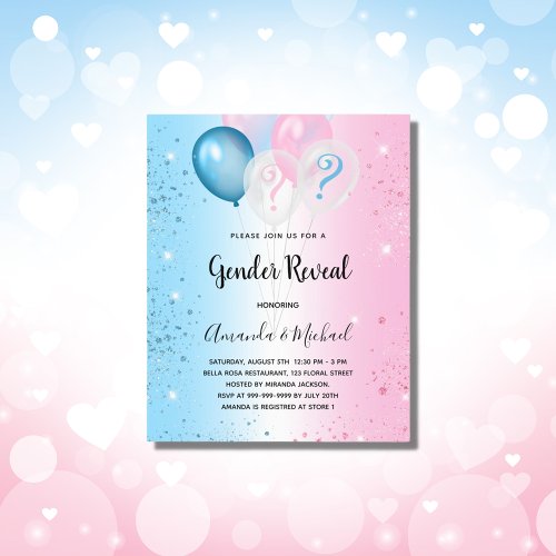 Gender reveal party pink blue boy girl invitation