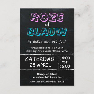Gender Reveal Party Roze of Blauw uitnodiging Invitation
