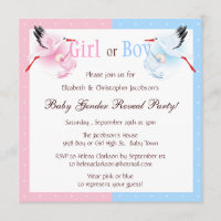 Gender Reveal Party Stork Delivering Baby Invitation