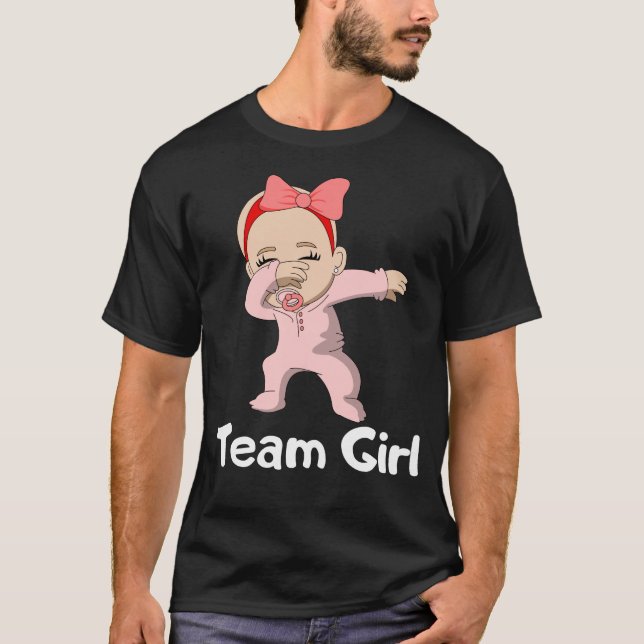 Gender Reveal Party Team Girl Dabbing Baby T-Shirt (Front)