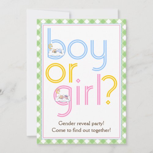 Gender reveal party text design  sleeping babies invitation